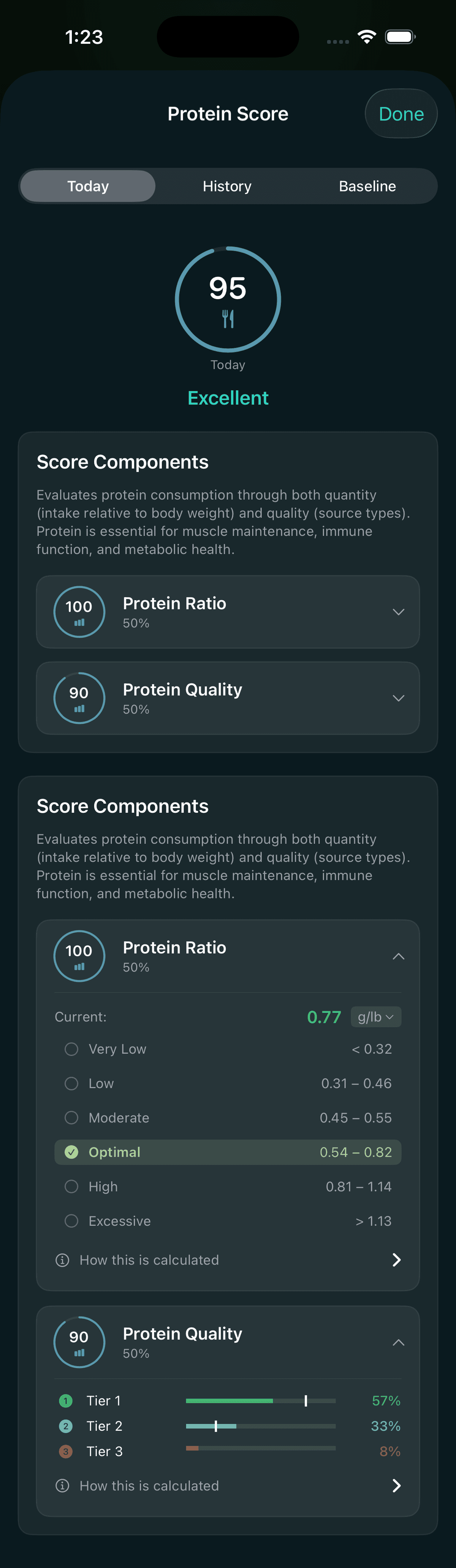 Score tab current view