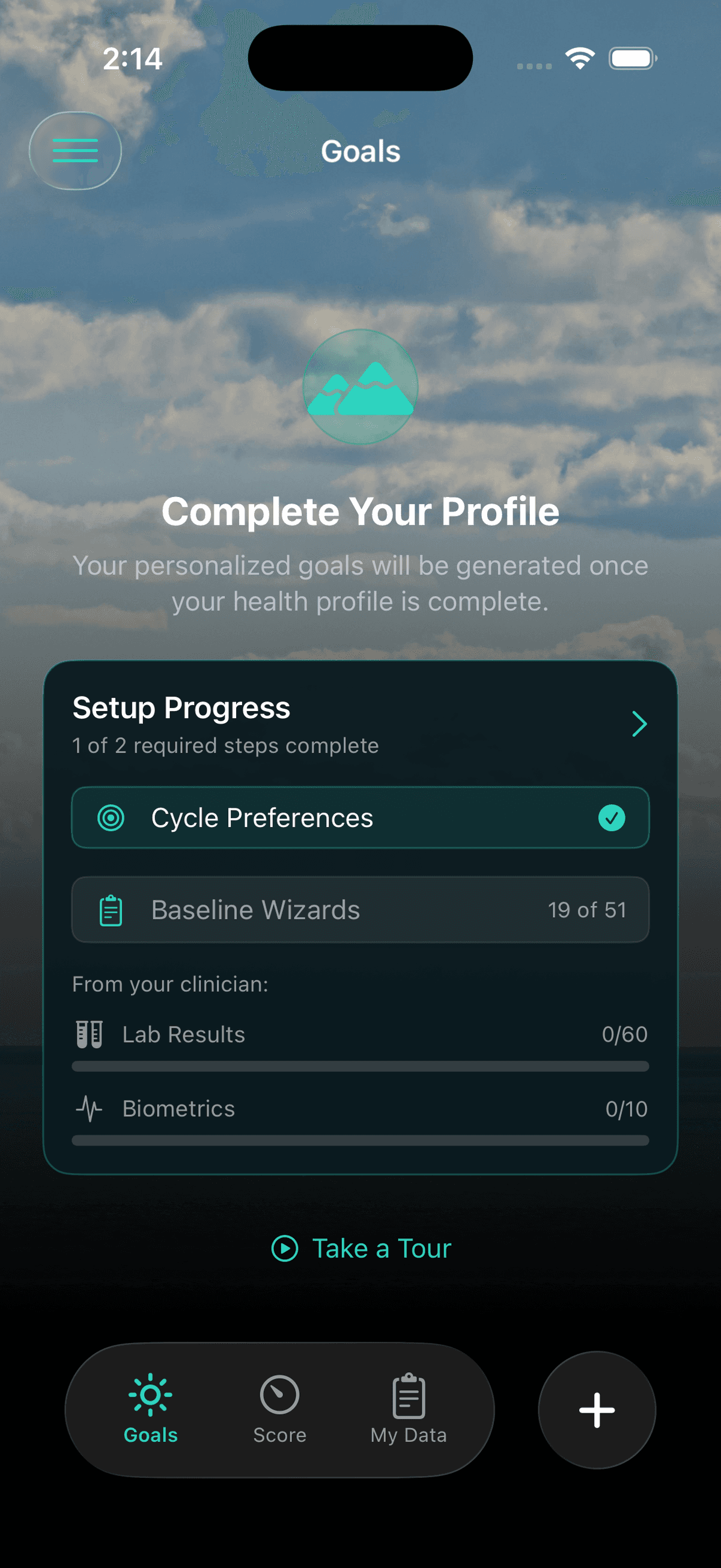 Goals tab during onboarding