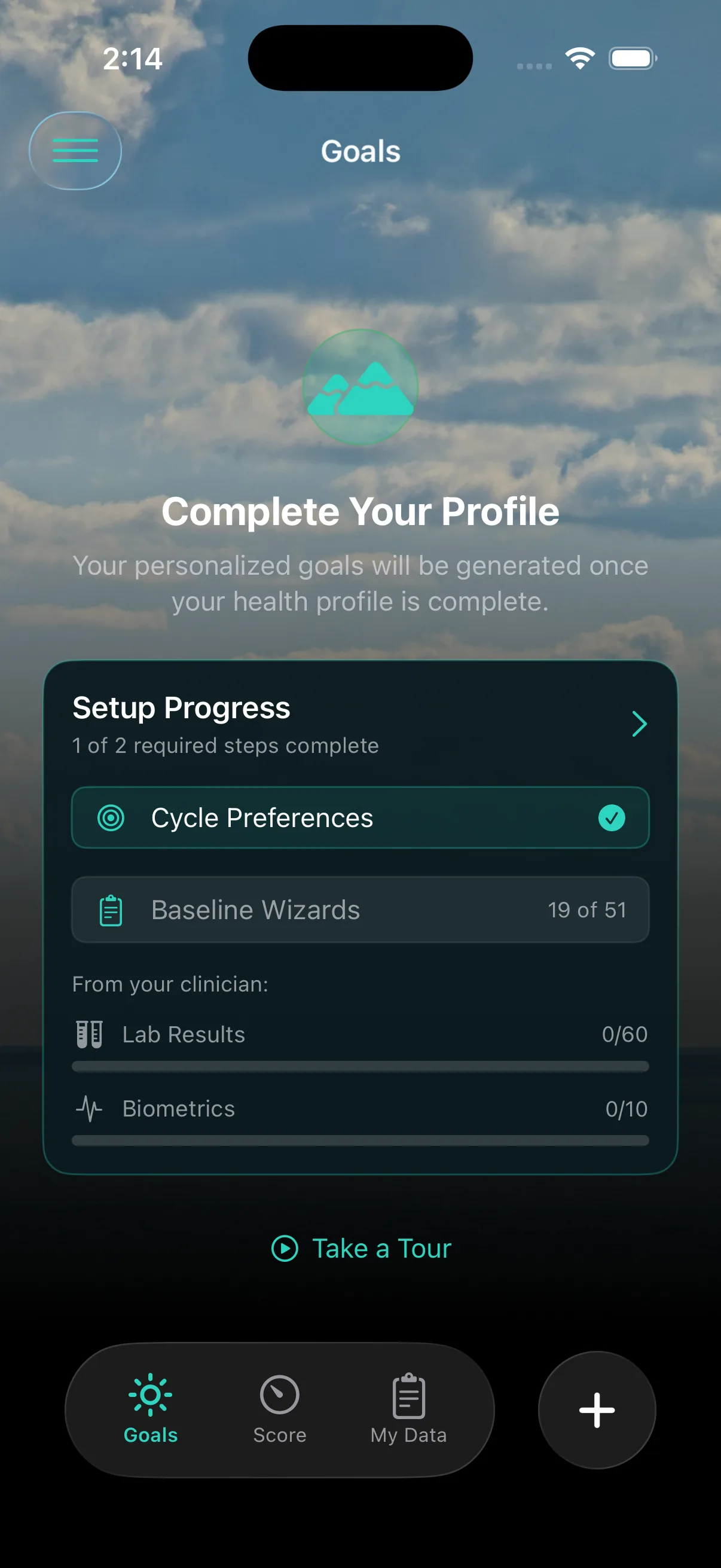 Goals tab during onboarding