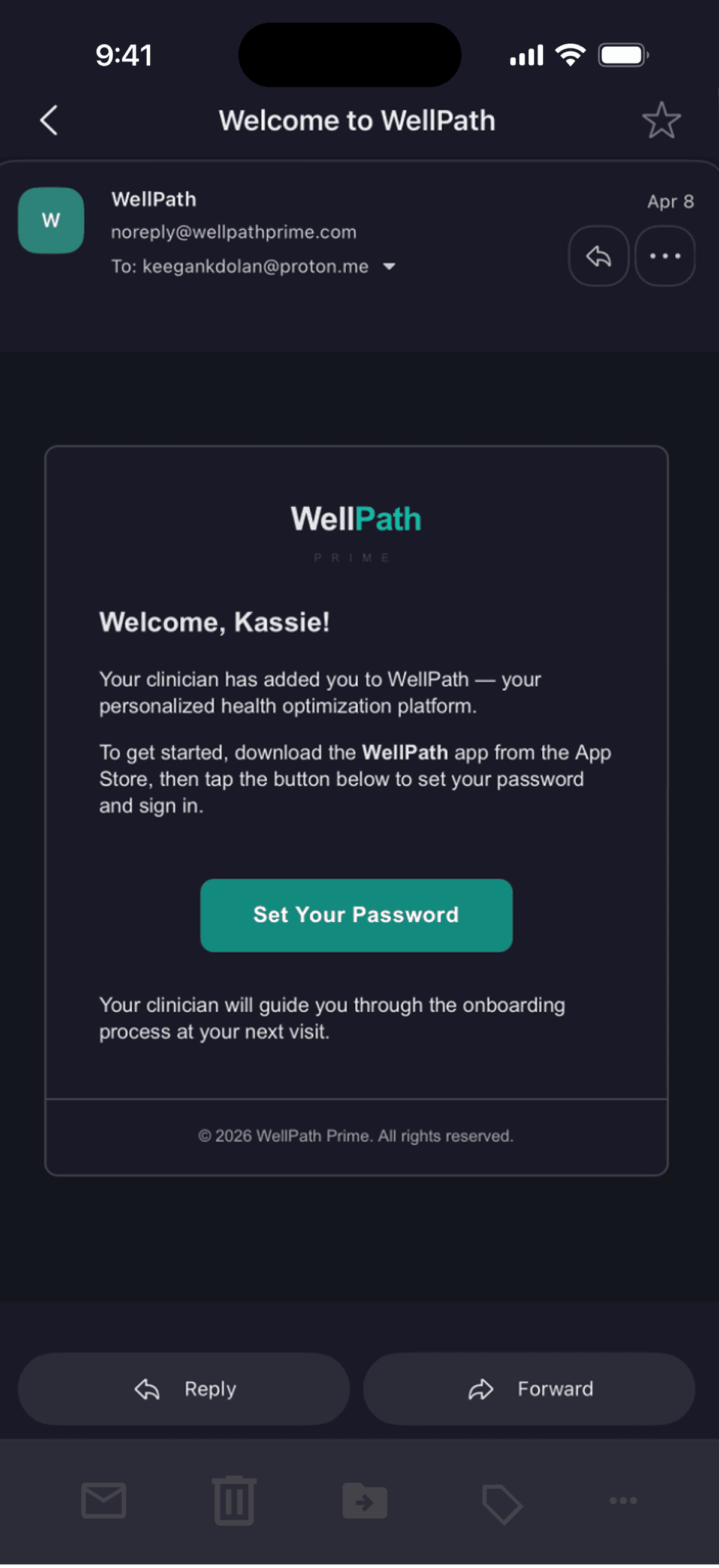 WellPath invitation email