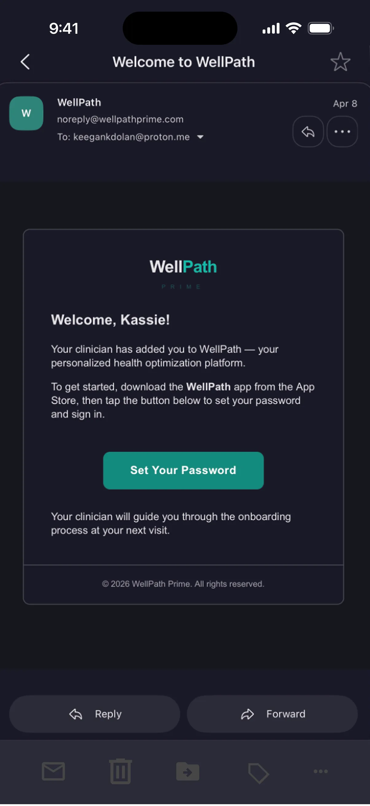 WellPath invitation email