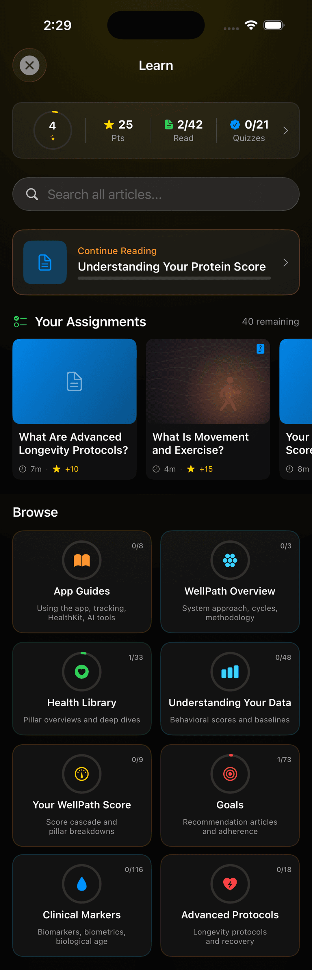 Learn hub in side menu