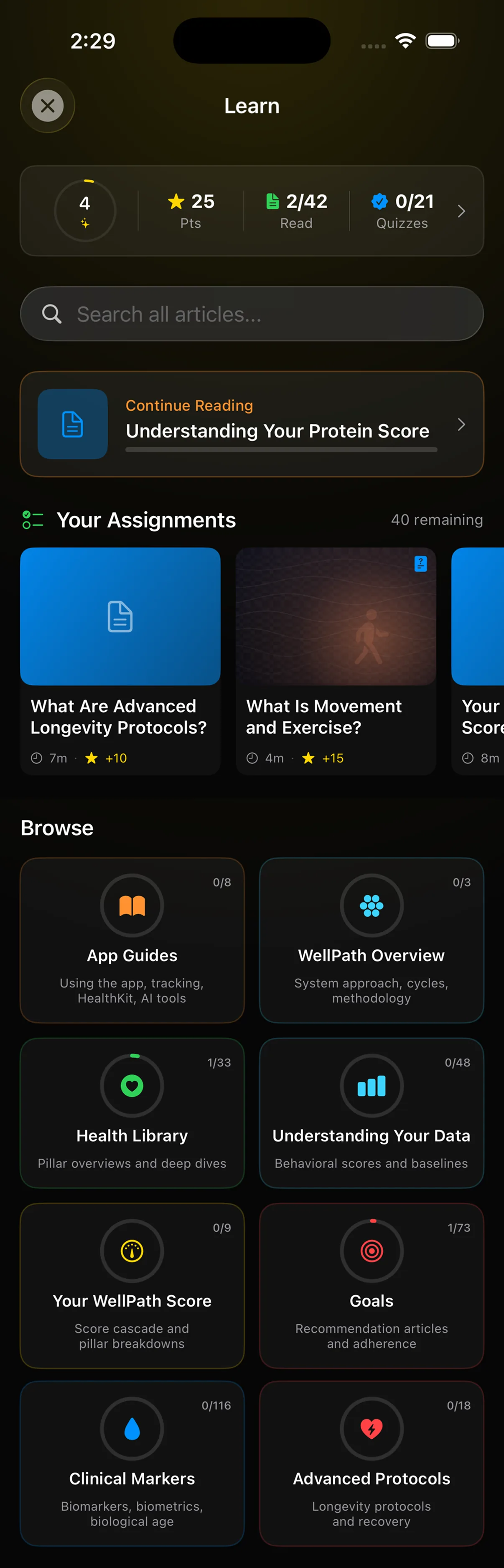 Learn hub in side menu