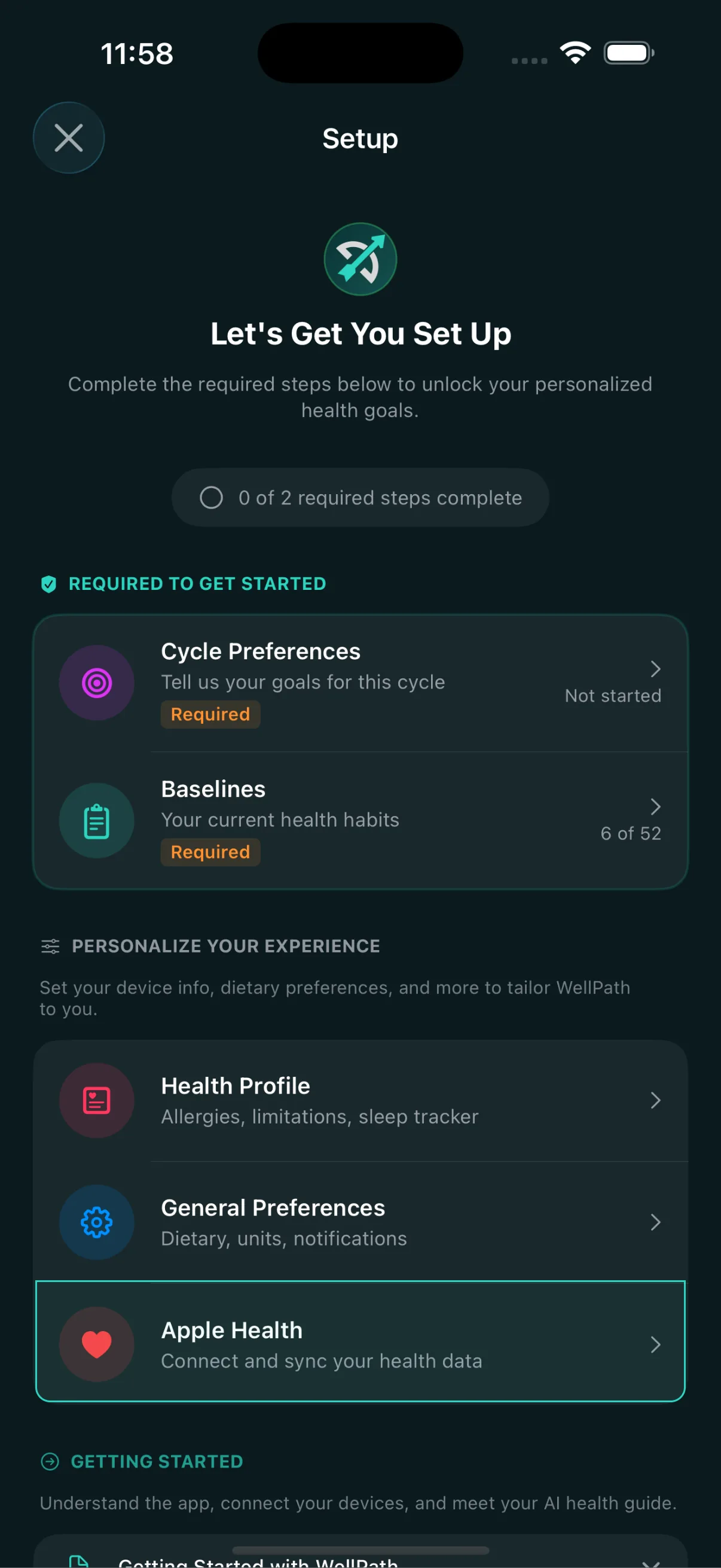 Onboarding Setup with Apple Health