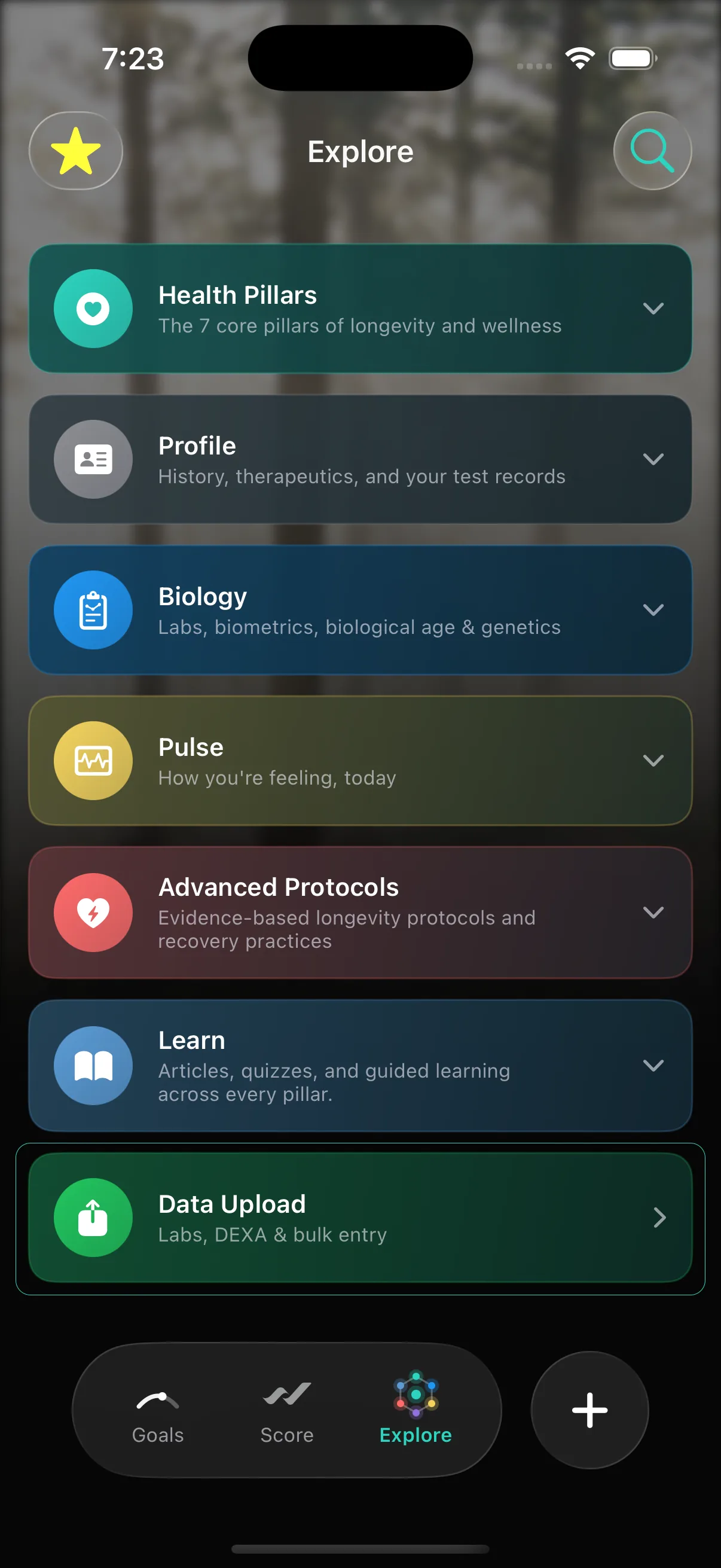 Explore tab with Data Upload