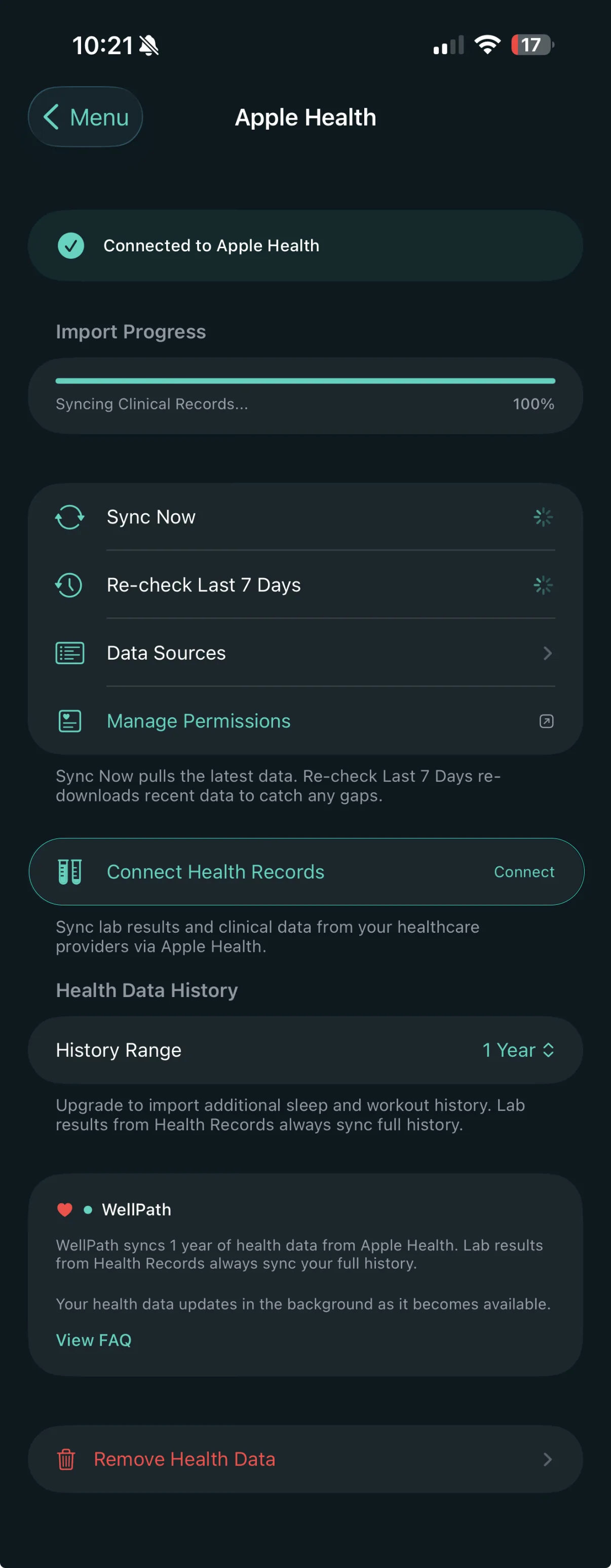 WellPath Apple Health screen with Connect Health Records