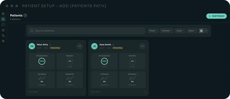Patients page with Add Patient
