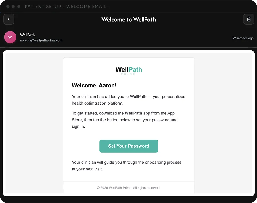 Patient welcome email