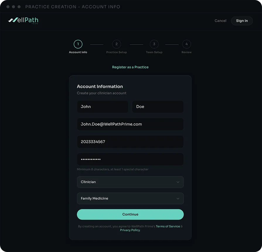 Account Information step